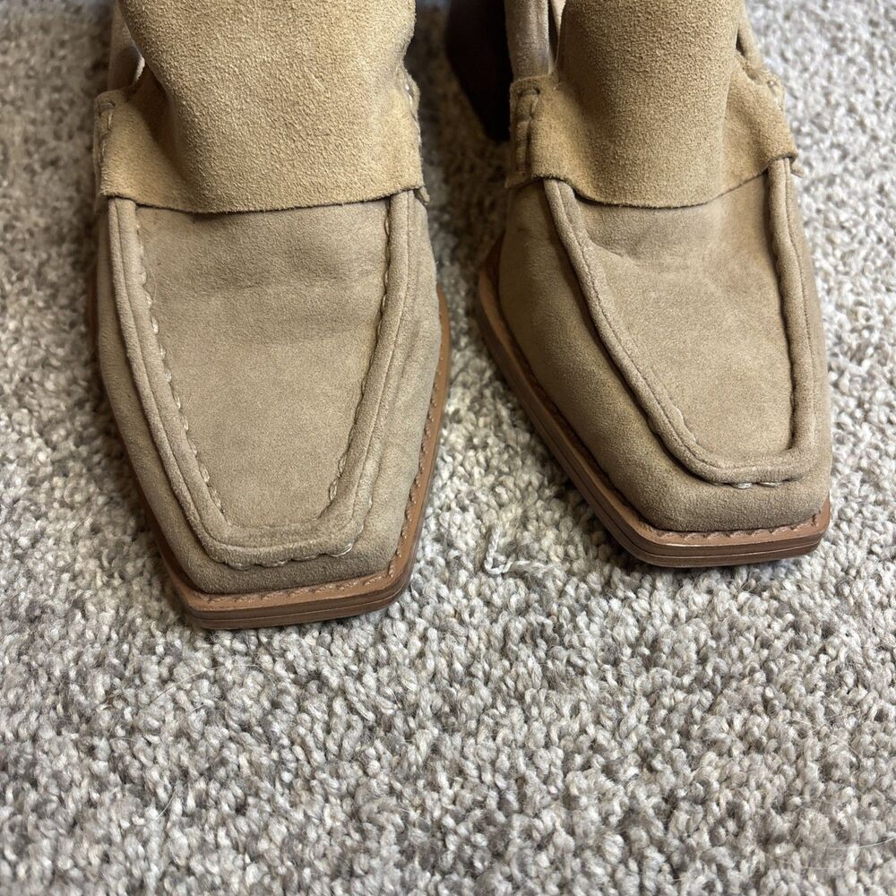 Vince Camuto 5M Segellis Pointed Toe Block Heeled Loafers Tortilla Suede Leather - Picture 4 of 8